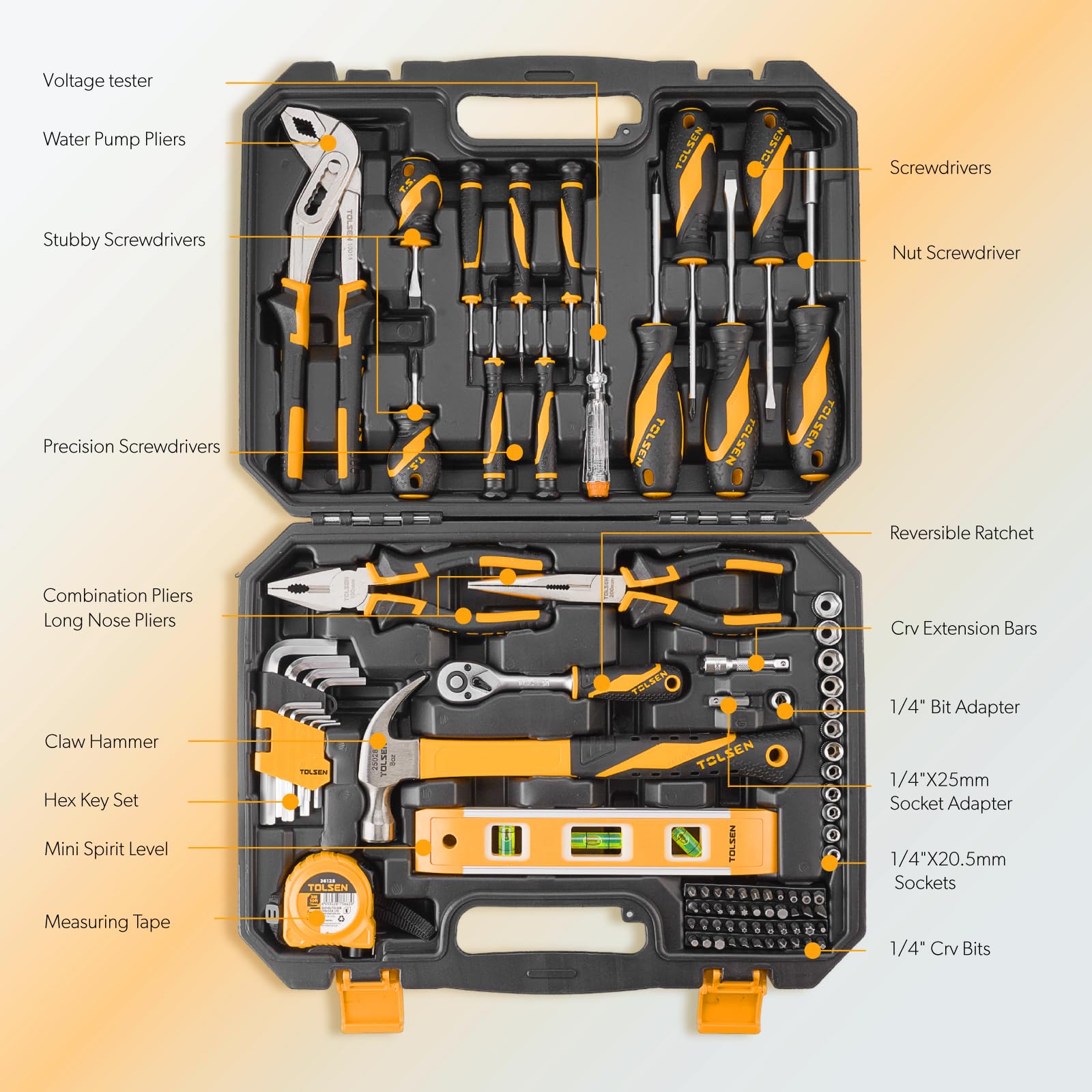 TOLSEN Tool Set Home Mechanic Tool Kit, Screwdriver,Hammer